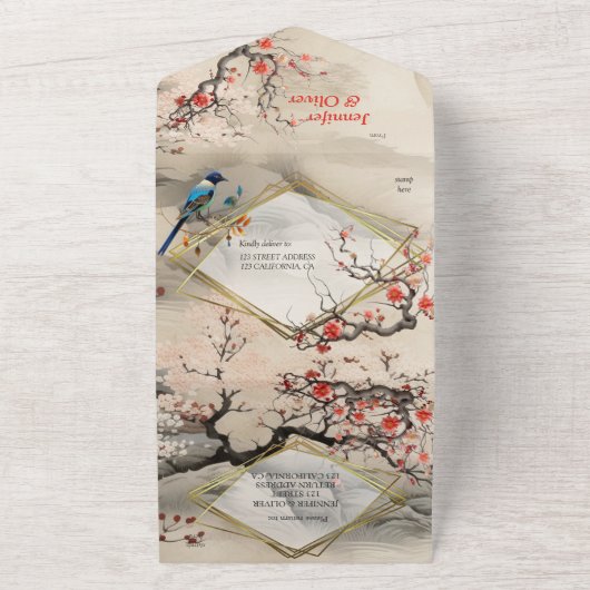 Serene rust Japans thema All In One Uitnodiging (Buitenkant)