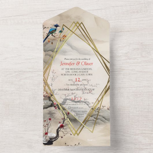 Serene rust Japans thema All In One Uitnodiging (Binnen)