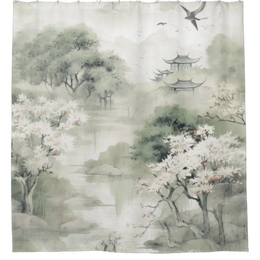 Serene rust Japans thema Douchegordijn (Voorkant)