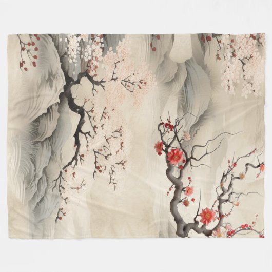 Serene rust Japans thema Fleece Deken (Voorkant (Horizontaal))