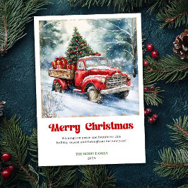 Serene Rustic Red Truck Winter Scene Greeting Card Feestdagenkaart
