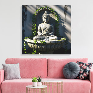 Serene rustige Boeddhafontein Canvas Afdruk