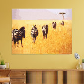 Serene Safari - Zebra's in de Gouden Graslanden Canvas Afdruk (Insitu (Woonkamer))