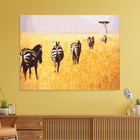 Serene Safari - Zebra's in de Gouden Graslanden Canvas Afdruk (Insitu (Woonkamer))