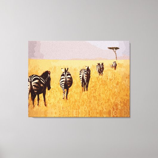 Serene Safari - Zebra's in de Gouden Graslanden Canvas Afdruk (Voorkant)
