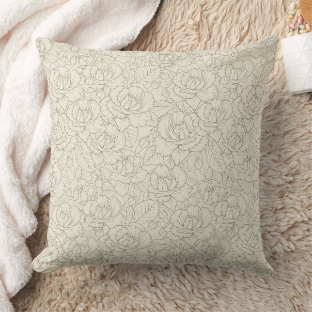 Serene Sage Green |  bloesem Rozen Kussen (Deken)