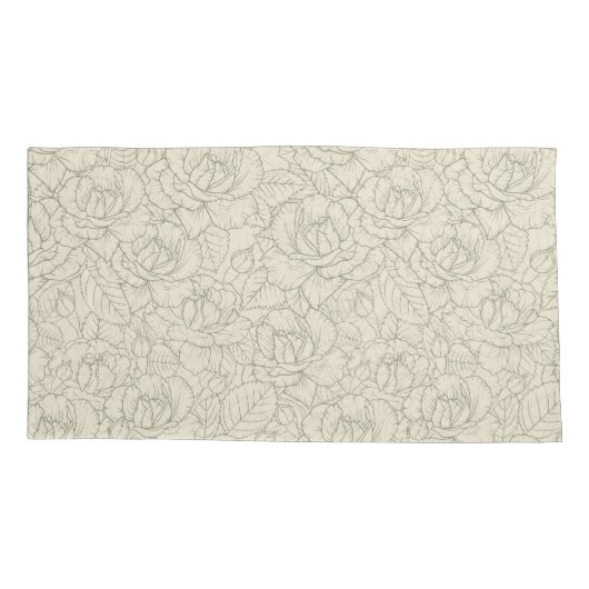 Serene Sage Green |  bloesem Rozen Kussensloop (Achterkant)