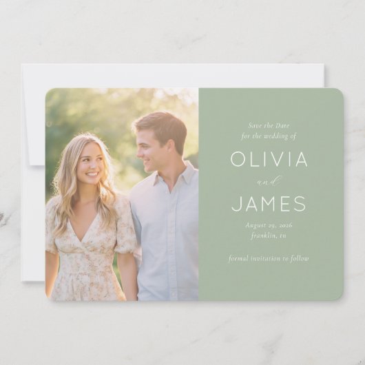 Serene Sage Minimalist Photo Save The Date (Voorkant)