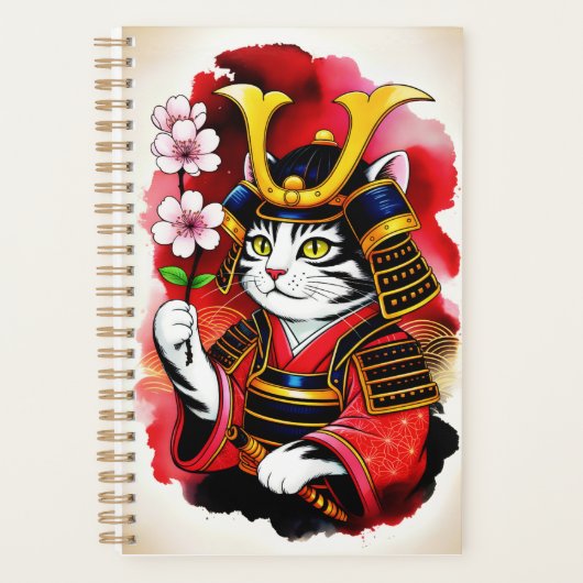 Serene Samurai Cat Cherry For Organization & Goal  Planner (Voorkant)