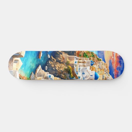 Serene "Santorini Sunset" Waterverf Persoonlijk Skateboard (Horizontaal)