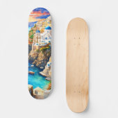 Serene "Santorini Sunset" Waterverf Persoonlijk Skateboard (Voorkant)