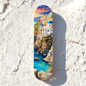 Serene "Santorini Sunset" Waterverf Persoonlijk Skateboard