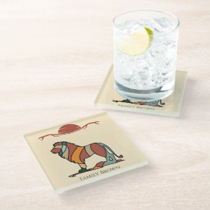 Serene Savanna Vriendelijke Leeuw Abstract  Famili Glazen Onderzetter