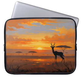 Serene Savannah Sunset – Wildlife Landscape Art Laptop Sleeve