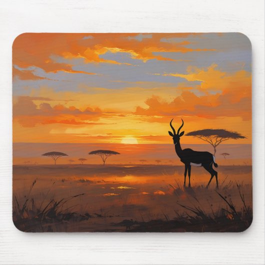Serene Savannah Sunset – Wildlife Landscape Art Muismat (Voorkant)