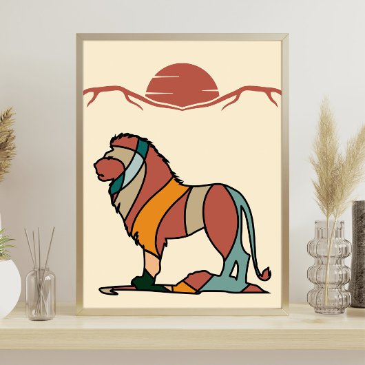 Serene Savanne Vriendelijke Leeuw Abstracte Modern Poster