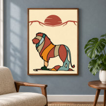 Serene Savanne Vriendelijke Leeuw Abstracte Modern