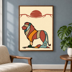 Serene Savanne Vriendelijke Leeuw Abstracte Modern Poster