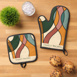 Serene Savanne Zachte Abstract Aardse Familienaam Ovenwant & Pannenlap Set