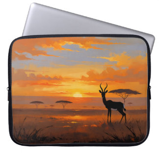 Serene Savanne Zonsondergang – Wilde Dieren Landsc Laptop Sleeve