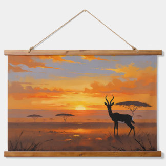 Serene Savanne Zonsondergang – Wilde Landschapskun Hangend Wandkleed