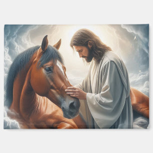 Serene scène van compassie met Jezus en paard Magneet