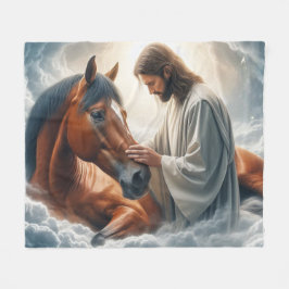 Serene scène van mededogen met Jezus en paard Fleece Deken