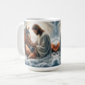 Serene scène van mededogen met Jezus en paard Koffiemok (Voorkant links)