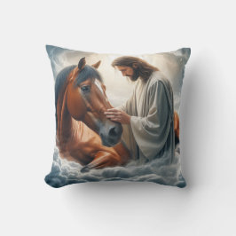 Serene scène van mededogen met Jezus en paard Kussen