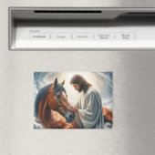 Serene scène van mededogen met Jezus en paard Magneet (Insitu (Vaatwasser))