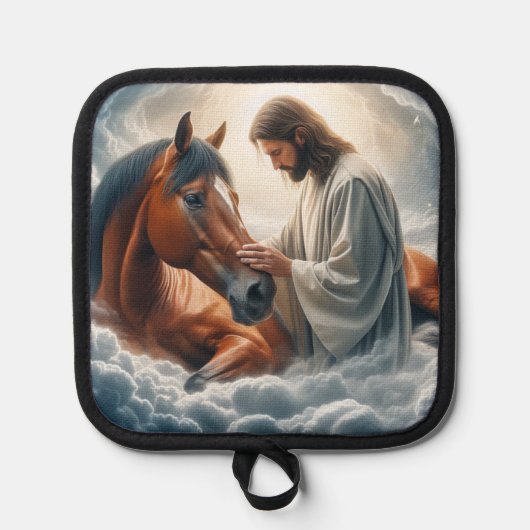 Serene scène van mededogen met Jezus en paard Pannenlap (Voorkant)