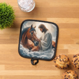Serene scène van mededogen met Jezus en paard Pannenlap