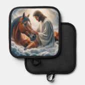 Serene scène van mededogen met Jezus en paard Pannenlap (Voorkant / Achterkant)