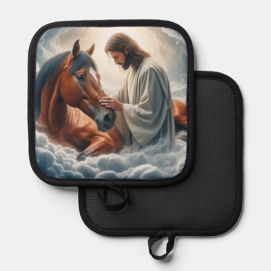 Serene scène van mededogen met Jezus en paard Pannenlap (Voorkant / Achterkant)