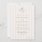 Serene Shell Monogram Coastal Stripes Wedding Kaart (Voorkant)