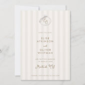 Serene Shell Monogram Coastal Stripes Wedding Save The Date (Voorkant)