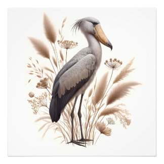 Serene Shoebill Stork in zacht licht Struik Foto Afdruk
