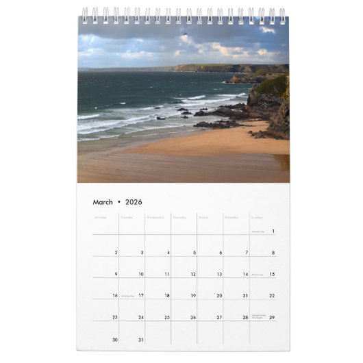 Serene Shores 2025 Kalender één pagina klein (Mar 2026)