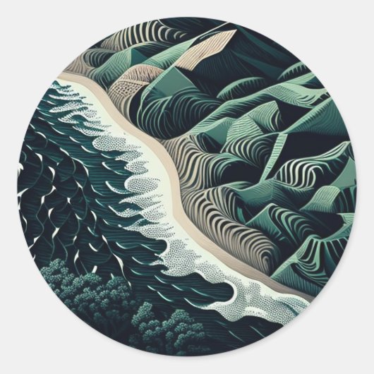 Serene Shores Ronde Sticker (Voorkant)
