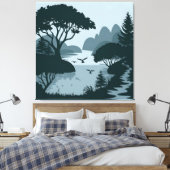 serene silhouet aan het meer canvas afdruk (Insitu (Slaapkamer))