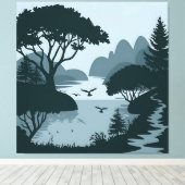 serene silhouet aan het meer canvas afdruk (Insitu (Houten vloer))
