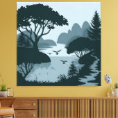 serene silhouet aan het meer canvas afdruk (Insitu (Woonkamer))