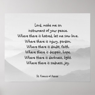 Serene Sky Gray St. Francis Assissi Prayer Poster