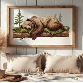 Serene Slapende Beer Welp | Bos Thema Kinderkamer Poster