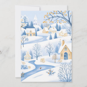 Serene Sneeuw Dorp Vakantiekaart Feestdagenkaart