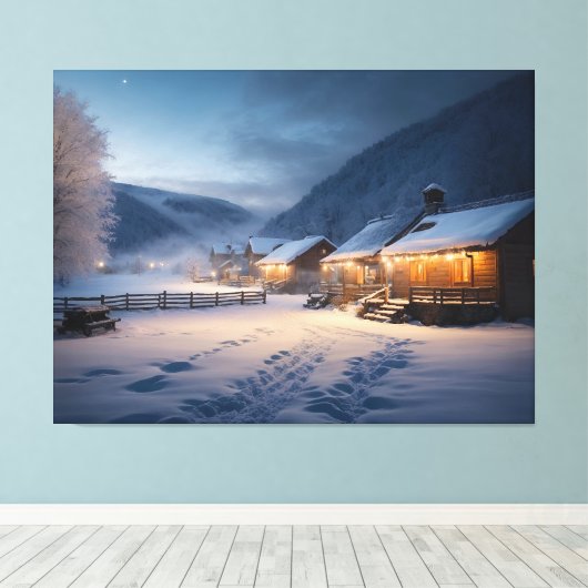 Serene Sneeuwnacht: De stilte van de sneeuwvlokken Canvas Afdruk (Insitu (Houten vloer))