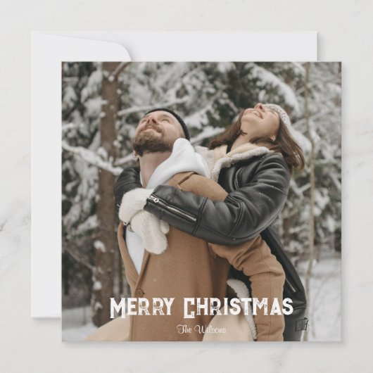 Serene sneeuwval scène rustieke winter fotokaart feestdagenkaart (Voorkant)