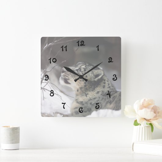 Serene Snow Leopard Vierkante Klok (Huis)