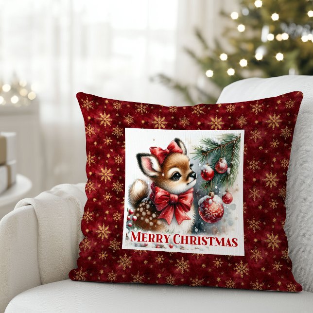 Serene snowy forest festive winter scene Christmas Kussen (Serene snowy forest festive winter scene Christmas pillow)