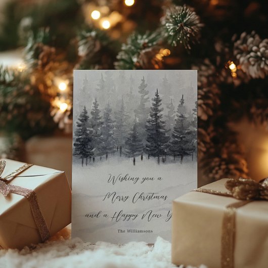 Serene Snowy Forest Persoonlijke naam Kerstmis Feestdagenkaart